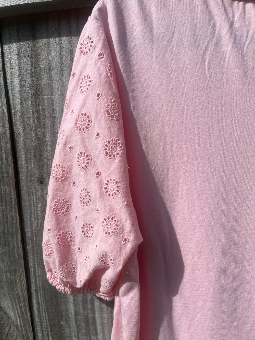 crown & ivy Light Pink Eyelet Cotton Blead Ruffled Neck Blouse Sz XL - Picture 8 of 8